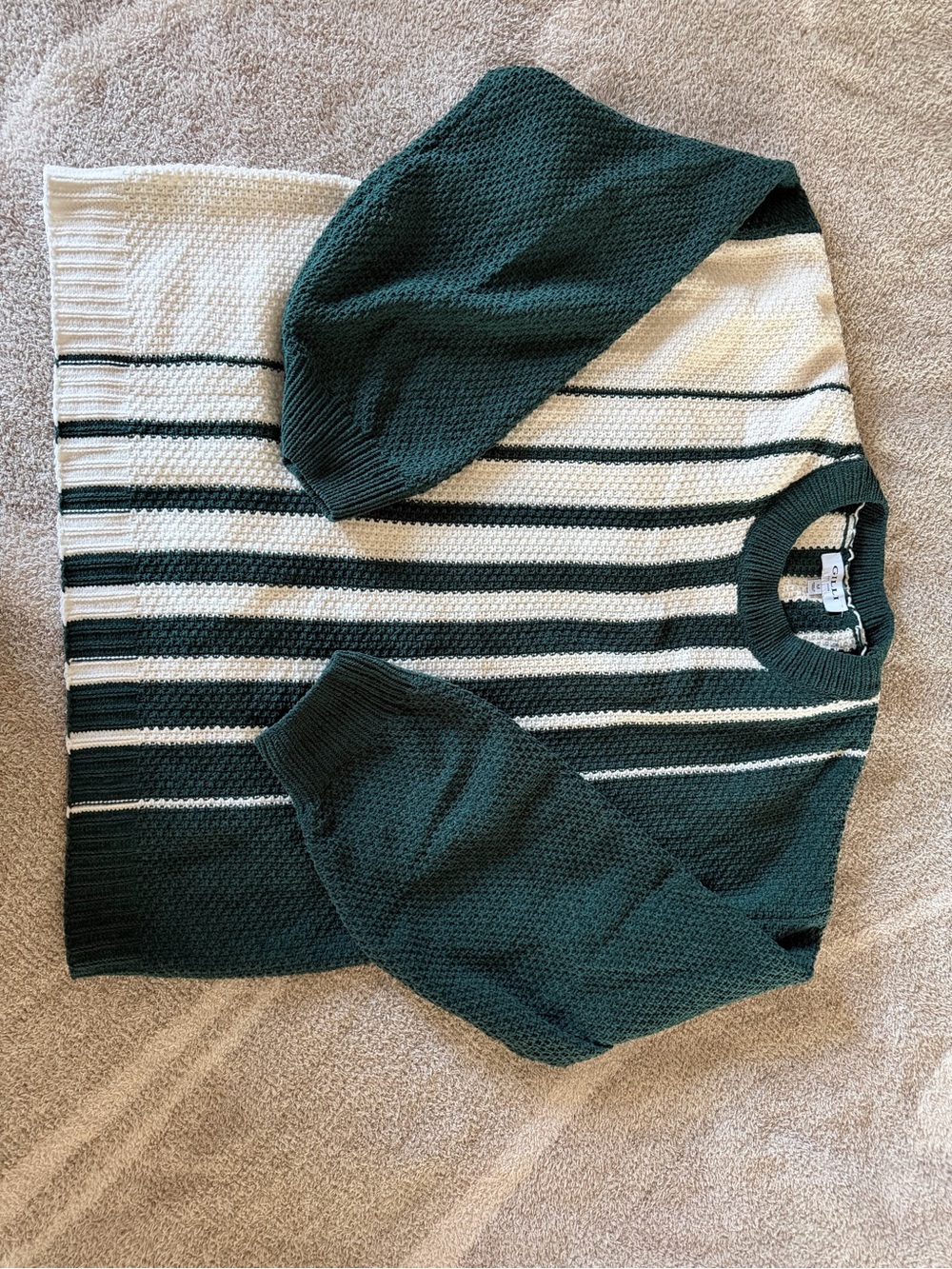 Gilli Green and White Striped Crewneck Sweater